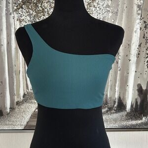 Lululemon Ribbed Nulu Asymmetrical Storm Teal Yoga Bra - 10